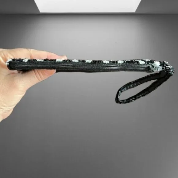 🖤 Moyna Black And White Beaded Wristlet/Clutch– Glam Party Bag - Picture 8 of 8